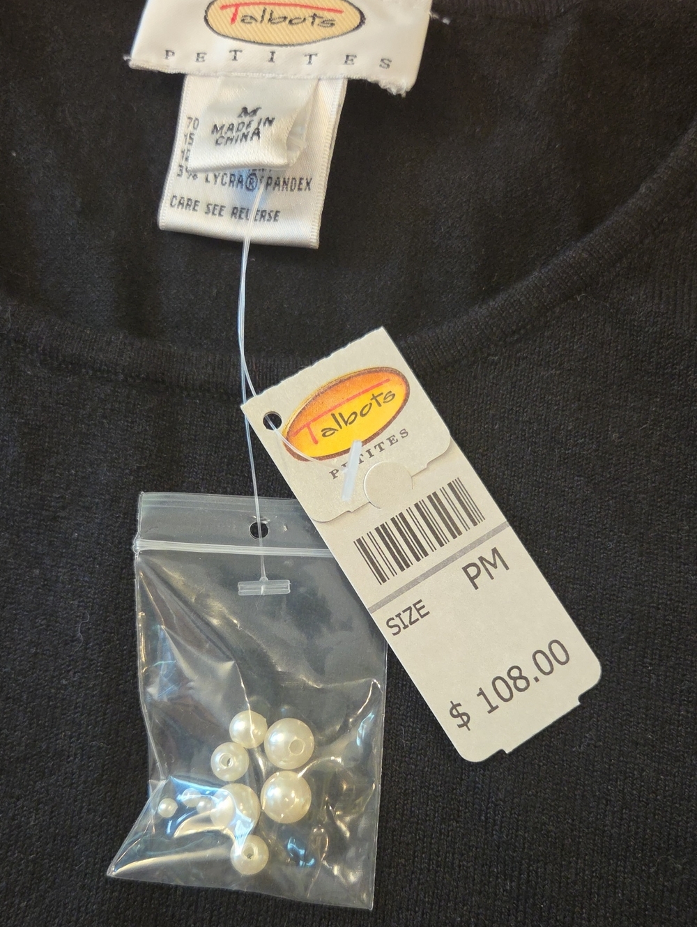 NWT Talbots Black Long Sleeve Sweater W/ Pearl Beaded Cuff Size: PM - Picture 3 of 12